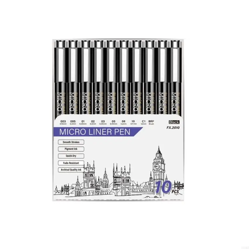 

Pack of 10 Fine Line Drawing Pen For Students And Artists With Multiple Tip From 0.15mm To 1.0mm For Detailed Sketching H8WD