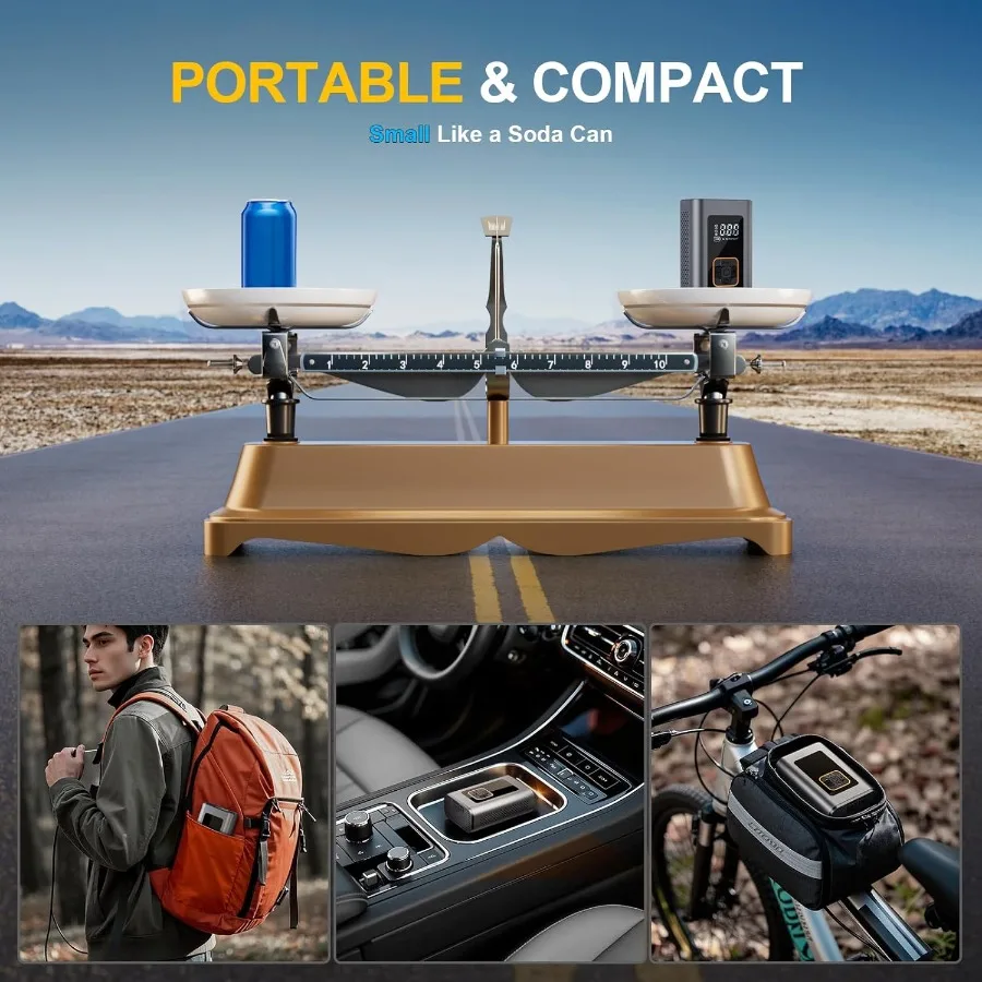 ضاغط هواء محمول لإطارات السيارات 6X منفاخ إطارات لاسلكي أسرع مع مقياس ضغط رقمي يصل إلى 180 رطل لكل بوصة مربعة مثالي للسيارات