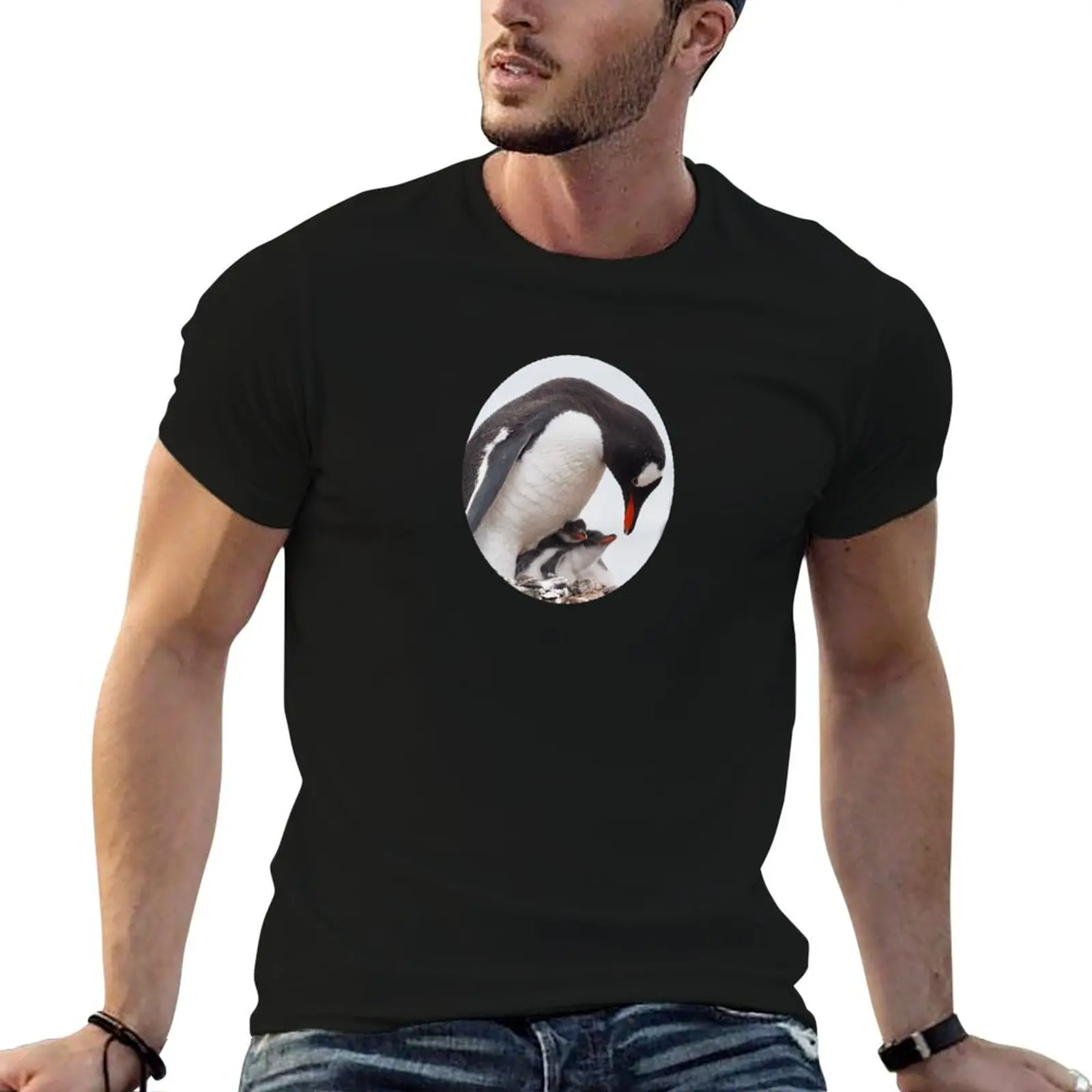 Penguin Love T-Shirt Basic Short Sleeve Cotton Blend T-Shirt