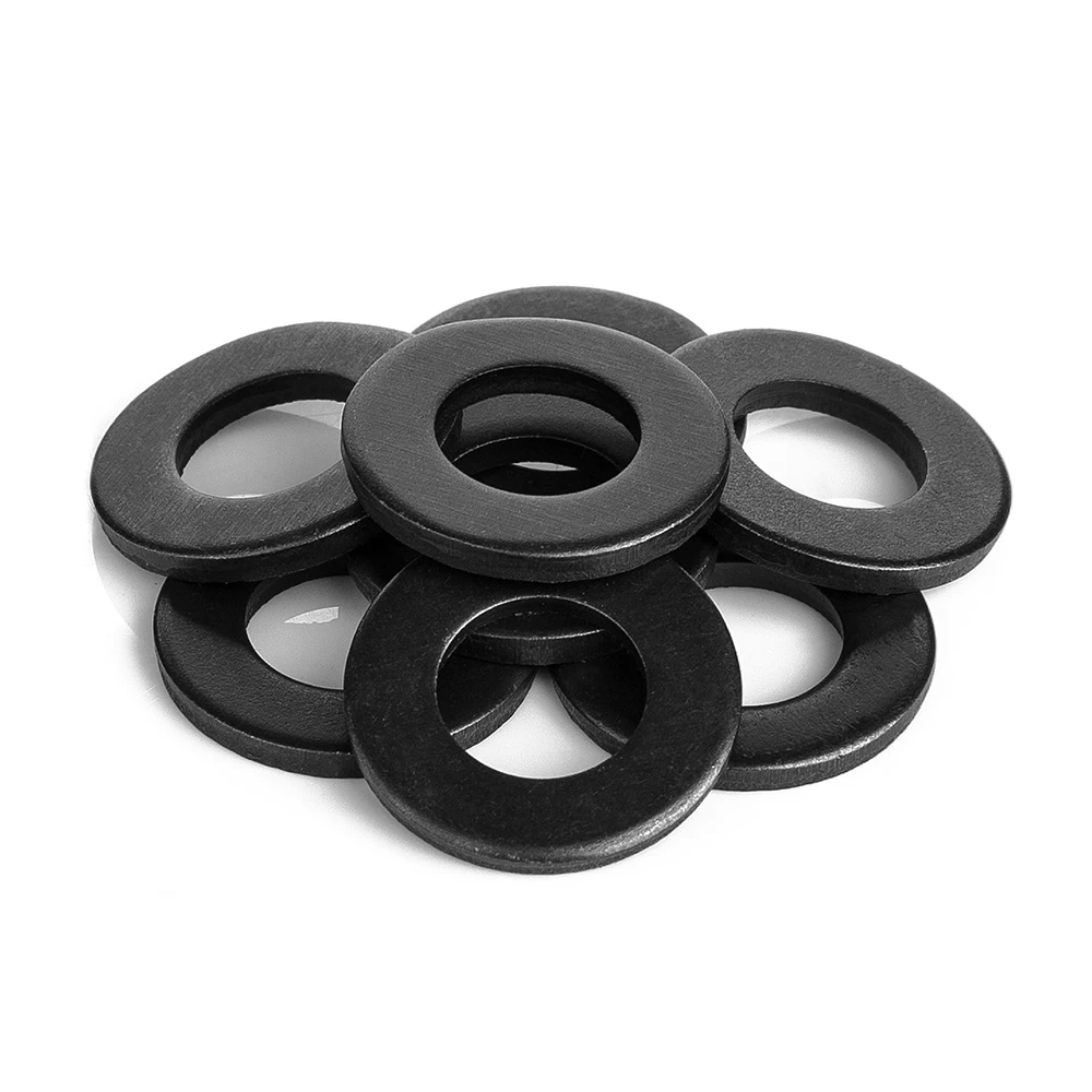 NINDEJIN 500pcs Flat Washer Set m2 m2.5 m3 m4 m5 m6 m8 m10 Carbon Steel Black Gasket Set Plain Washer Assortment Kit Ring