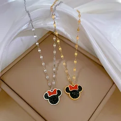 Cute Mouse Necklaces Pendant Titanium Steel Bear Anime Cartoon Necklace Crystals Jewelry For Women Clavicle Chain 2023 Trendy