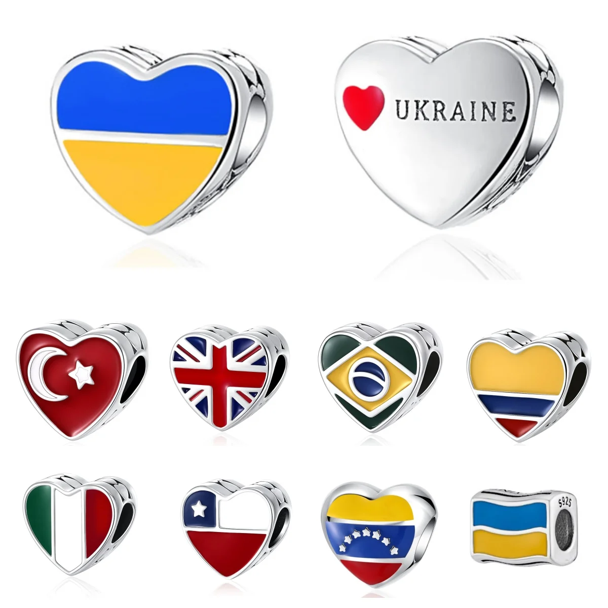 2025 جديد 925 قلادة فضية نقية أوكرانيا العلم البريطاني قلادة قلادة بها خرزات مناسبة للنساء مجوهرات محلية الصنع اكسسوارات