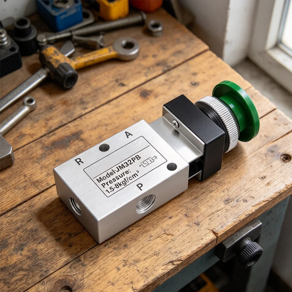 JM322R 1/4in NPT 2 Position 3 Port Pneumatic Valve with Mushroom Actuator for Responsive Manual System Control