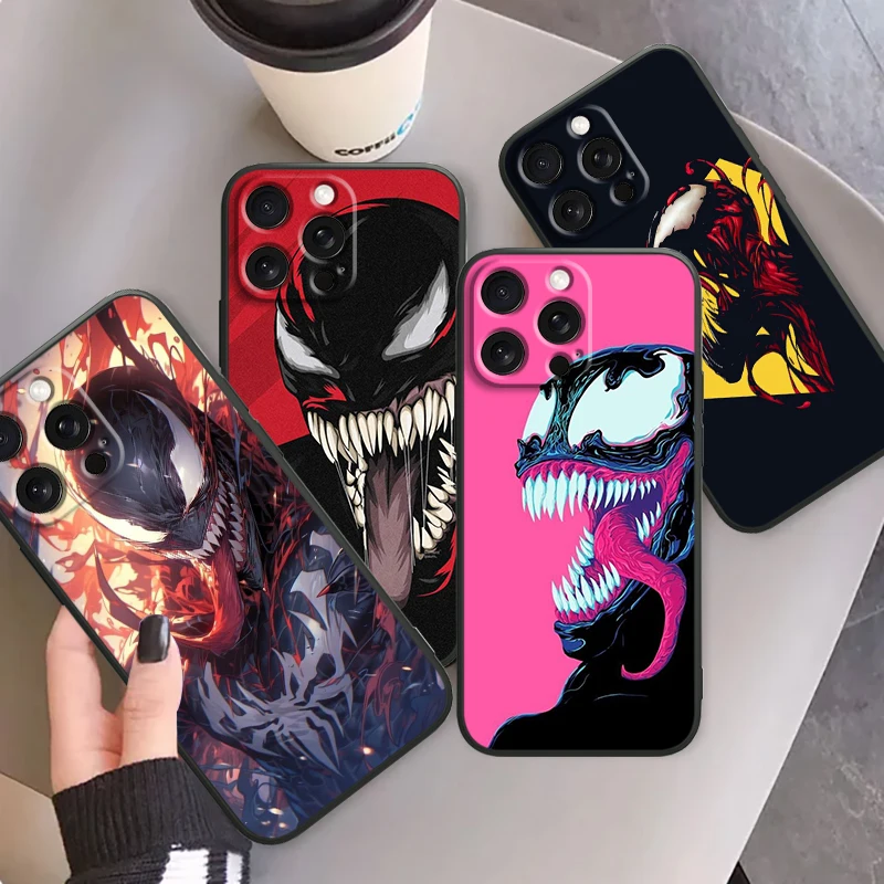 Venom Marvel Cool Mysterious For iPhone 15 14 13 12 11 XS XR X 8 7 SE Pro Max Plus Mini Black Cover Phone Case