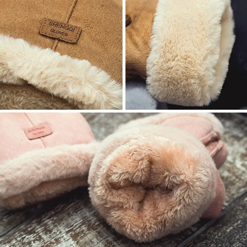 Thick Velvet Flip Cover Suede Gloves Outdoor Writing Student Fingerless Gloves Wool Lining Half Finger Gloves Fleece Lined