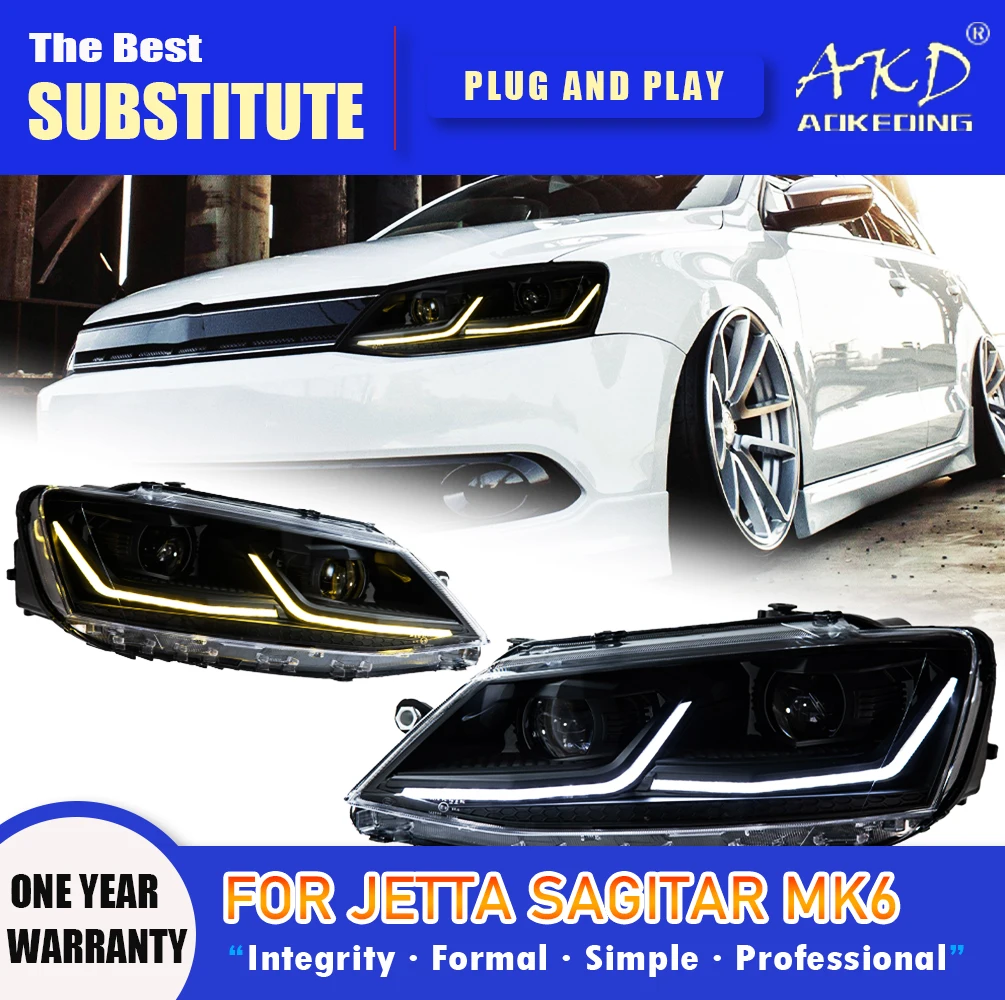 AKD lámpara de cabeza para VW Jetta Sagitar MK6 faro LED 2011-2018 faros MK6 DRL señal de giro Luz De Carretera proyector de Ojo de Ángel