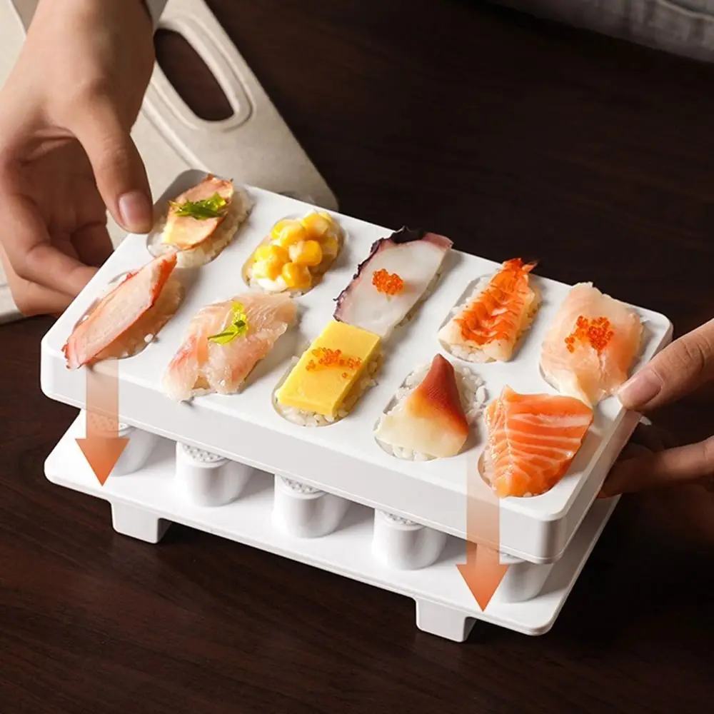 Nuovo kit di attrezzature per sushi a 10 cavità Strumenti per la produzione di sushi in plastica antiaderente Stampo per rotoli di torta multifunzionale fai-da-te