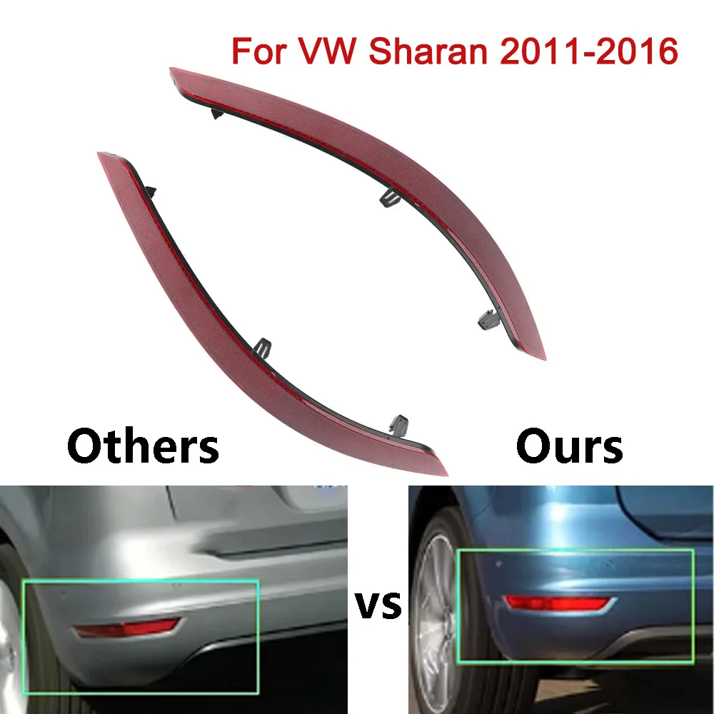 For Volkswagen Sharan 2011~2016 7N0945105B 7N0945106B Car Rear Bumper Reflector Taillight Brake Fog Warning Lamp Red Lens