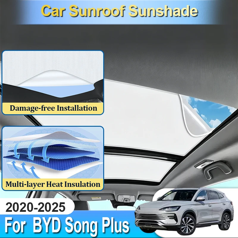 

For BYD Song Plus Seal U Sealion 6 Accesories 2020~2025 Electrostatic Static Cling Sunroof Sunshade Sun Cover Blocker Car Tools