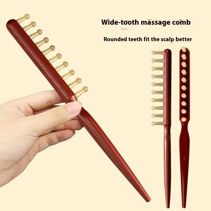 1pc Long Handle Wide Tooth Wood Comb For Hair Curling And Wave Styling Professional Salon Tool For Black Hair And Wigs
