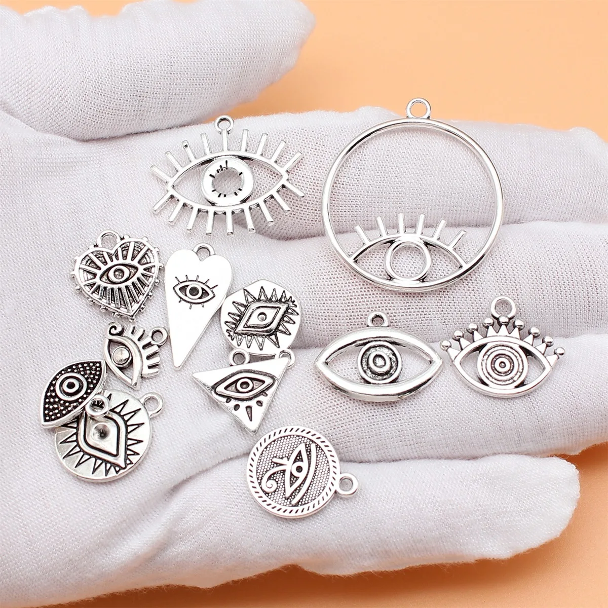 12pcs Antique Silver Color Eye Charms Collection For DIY Jewelry Making, 12 Styles, 1 of Each