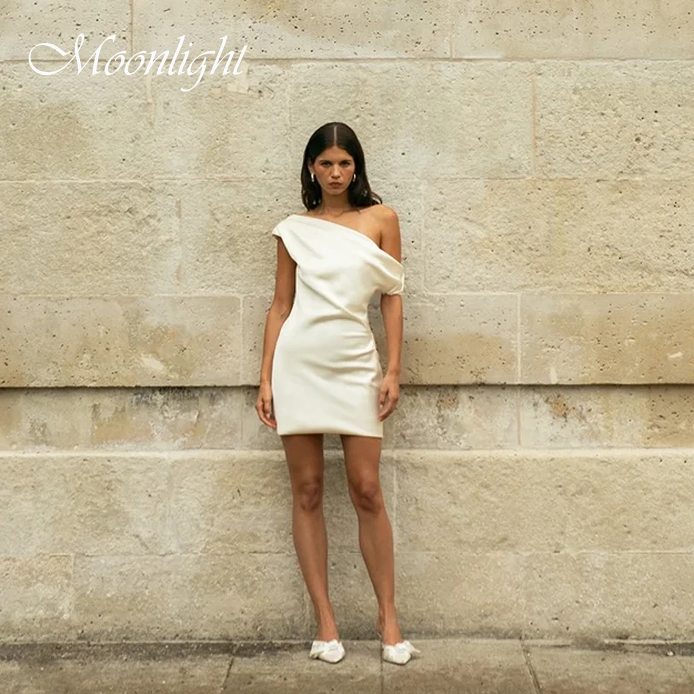 

Simple Strapless Pleat Short Sheath Wedding Dress Women 2026 One Shoulder Open Back Bridal Gown Vestidos De Novia Customized