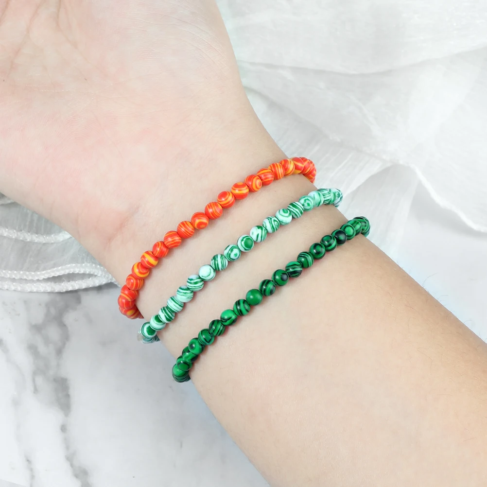 Mini 4mm Natural Stone Round Beads Bracelet for Women Charm Green Blue Malachite Bangles Fashion Elastic Bangles Friendship Gift