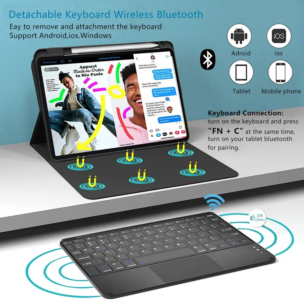 Imagem -05 - Capa de Teclado Trackpad com Mouse Xiaomi Poco Pad Redmi Pad Pro 12.1 se 11 2023 10.61 12.4 11