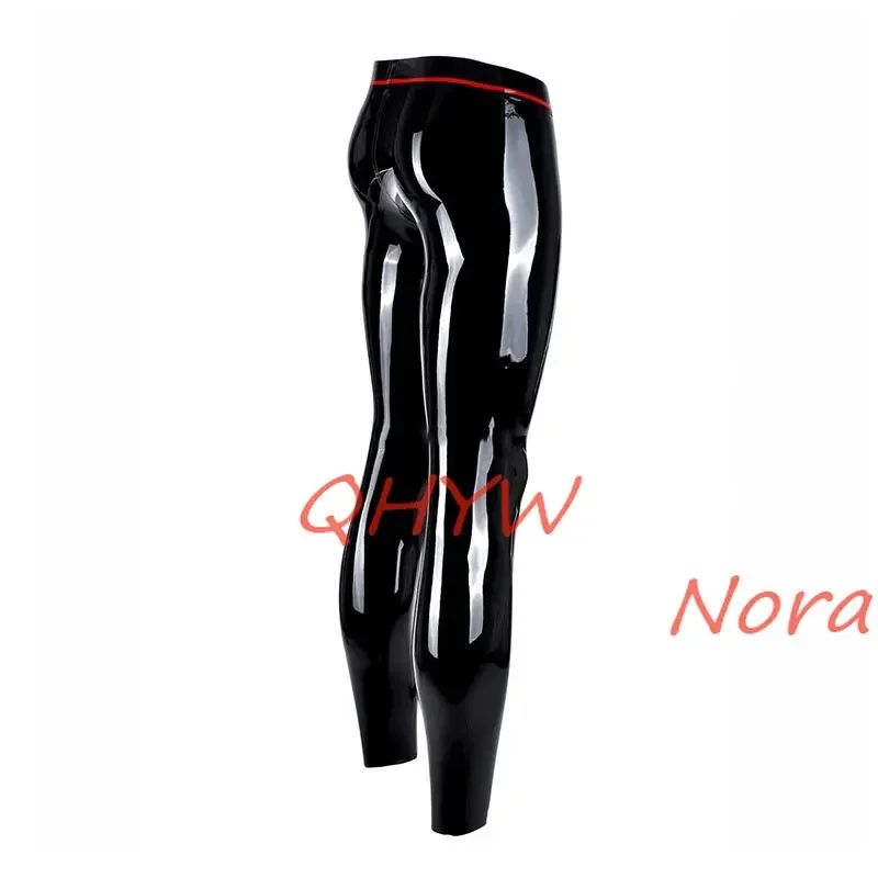 Handmae Men Latex Pants with Hole Ring Rubber Trousers with Red Trim Cosplay Custom