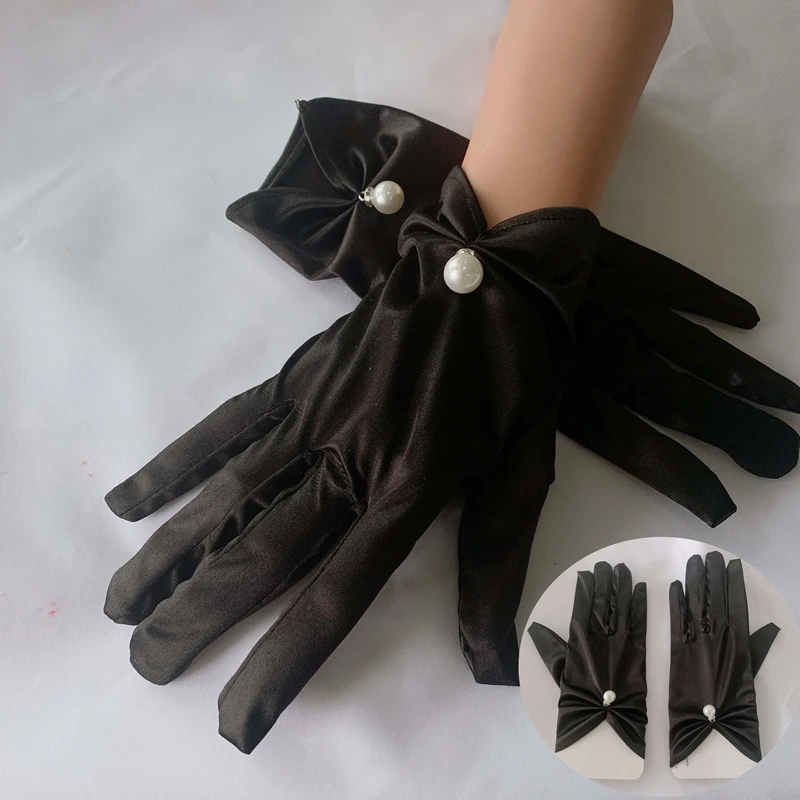 Women's Guantes Transparentes Black White Champagne Mesh Tulle Gloves Club Party Dancing Sheer Glove Bridal Wedding Satin Gloves