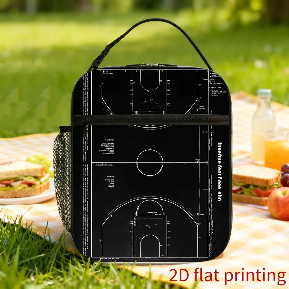 1pc Basketball Court Blueprint Printed Thermal Bag Insulation Bag Insulated Bag, No Food Contact, Suitable for Home