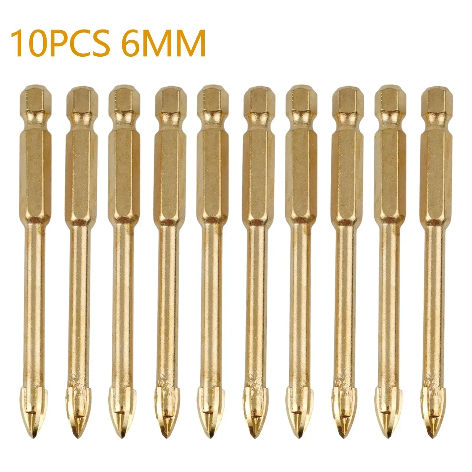 

10PCS 6mm Titaniums Drill Bits Cross Spear Head Drill Bit Hex Shank Tiles Porcelain Marbles Ceramic Glass Brick Drilling Tool