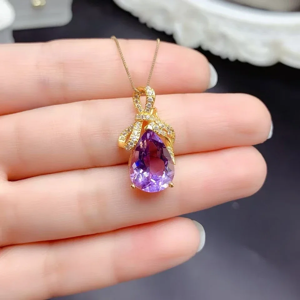 Natural Amethyst Pendant for Party 10mm*14mm VVS Grade topaz 925 Silver gemstone Jewelry with 18K gold plating