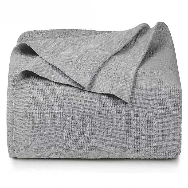 Decke aus reiner Baumwolle, 350 g/m2, leichte Thermodecke, gestrickte Tagesdecken für Zuhause, Hotel, weiche, atmungsaktive Überwurfdecke