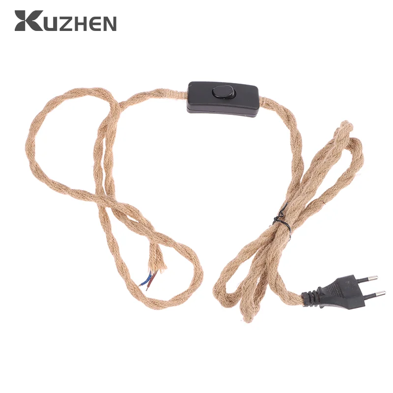 EU Plug Twisted Hemp Rope Power Cord Retro E27 Lamp Base Socket Cable 1.8 Meters Twine Switch Wire For Wall Lamp Decor