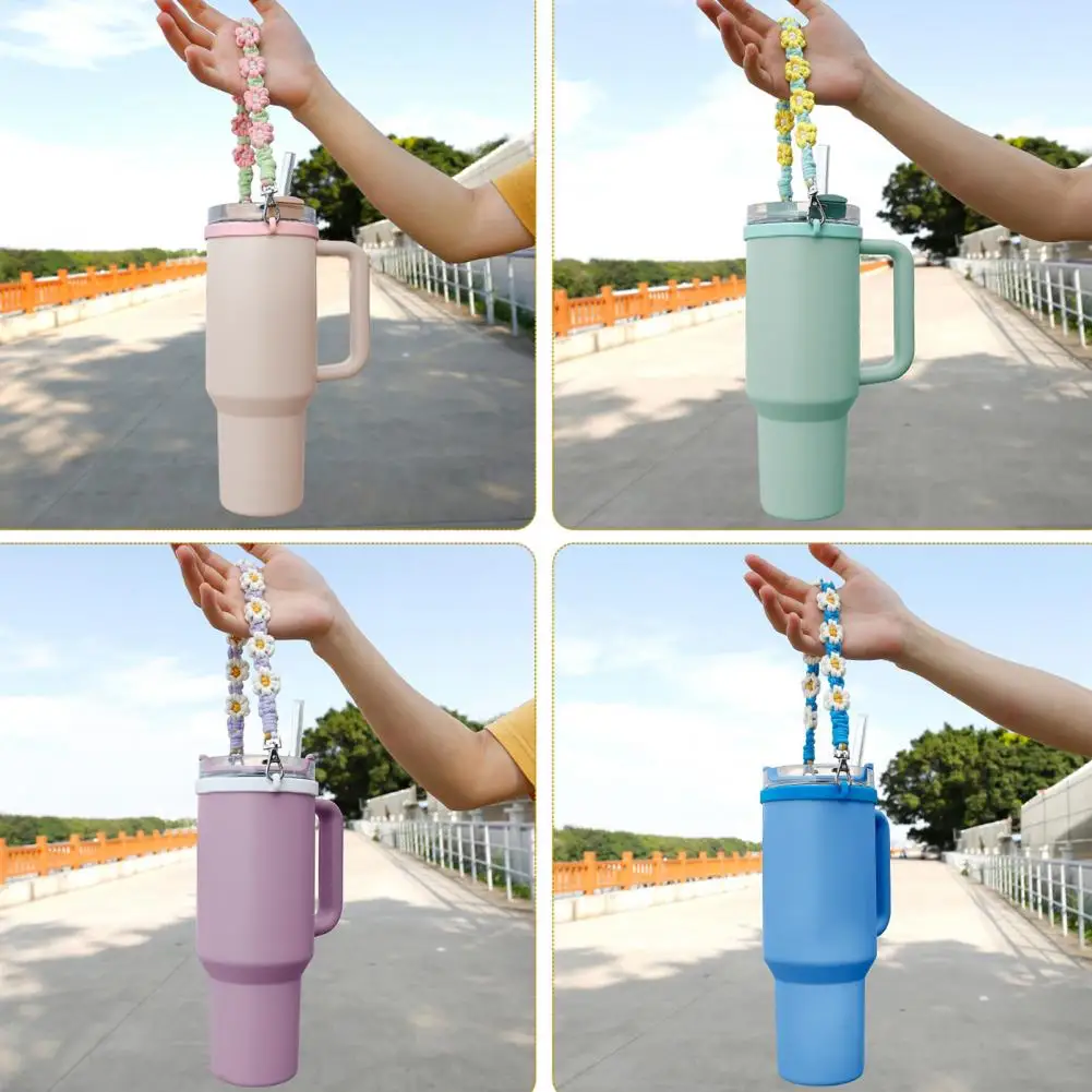 Wide Mouth Bottle Handle Handmade Flower Water Bottle Handle Strap Silicone Safety Ring Set 16-40oz Tumbler Cotton for Hydration