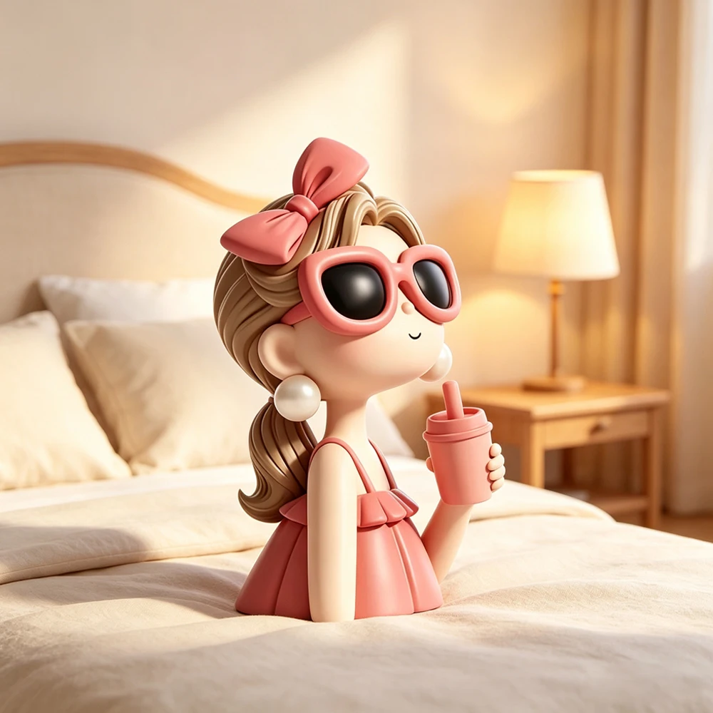 Cartoon Cure Q Version Sunglasses Girl Desk Statue Resin Girl Desktop Ornament Artware Decor Gift for Home Office Decoration