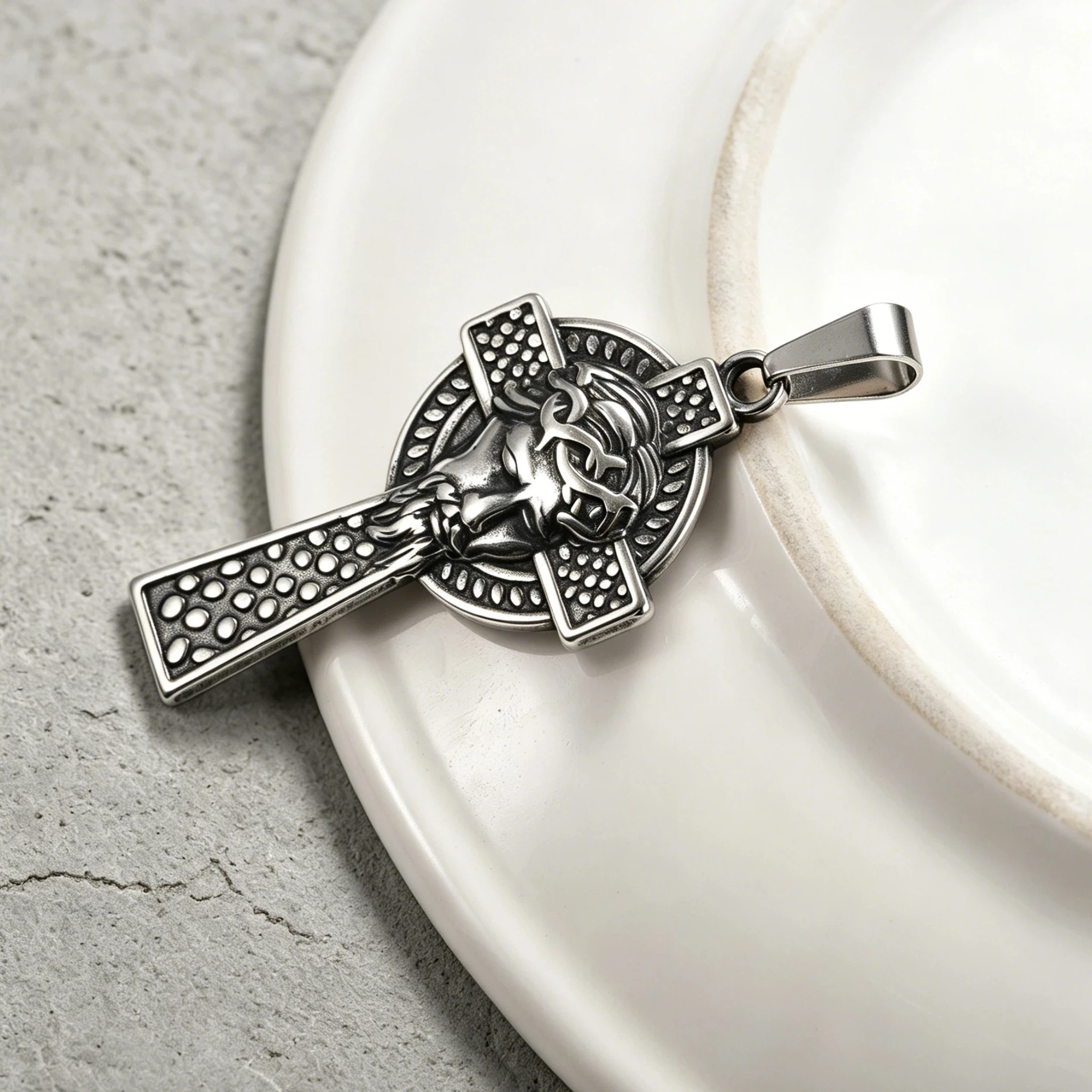 Vintage Jesus-Gesicht Kreuz-Anhänger 18K Gold/Silber Plattiert Religiöser Christlicher Glaubensschmuck – Detail 1