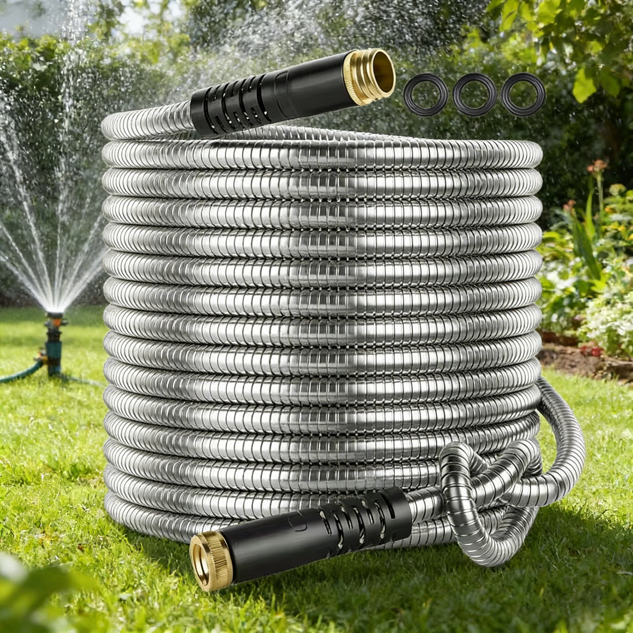 

Гибкий садовый шланг из нержавеющей стали 304, сверхпрочный, с функцией распыления, для использования на улице
