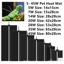 Tapete térmico para répteis, 5-45w, terrário, escalada, aquecimento para animais de estimação, almofadas quentes, controlador de temperatura ajustável, suprimentos para répteis