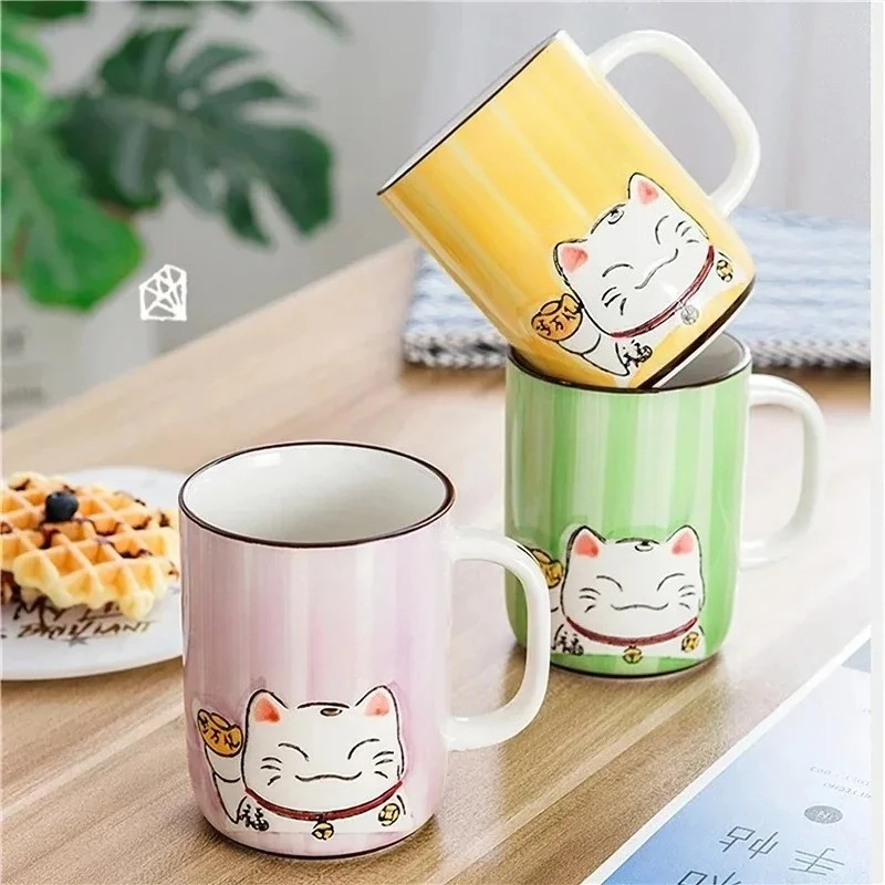 Ceramic Mug Japanese Cartoon Lucky Cat Water Cup High Capacity Home Kitchen Office Water Ware Drinkware 400ML Coffee Tea Cup