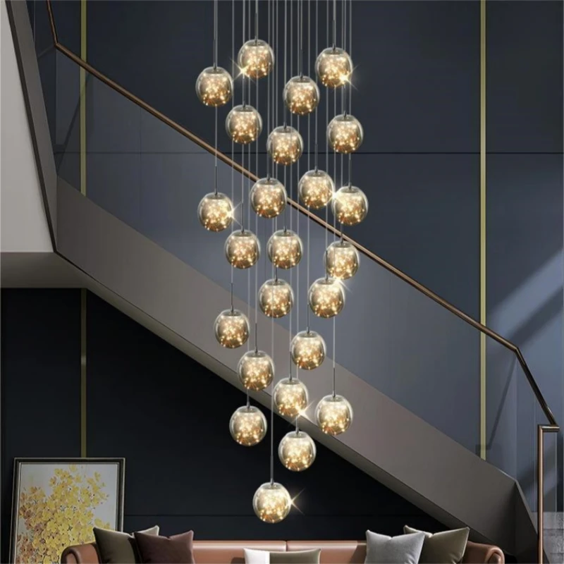 nordic luxo full sky star glass ball led chandelier duplex escadaria sala de estar villa dimmable lampada pingente decoracao iluminacao 01