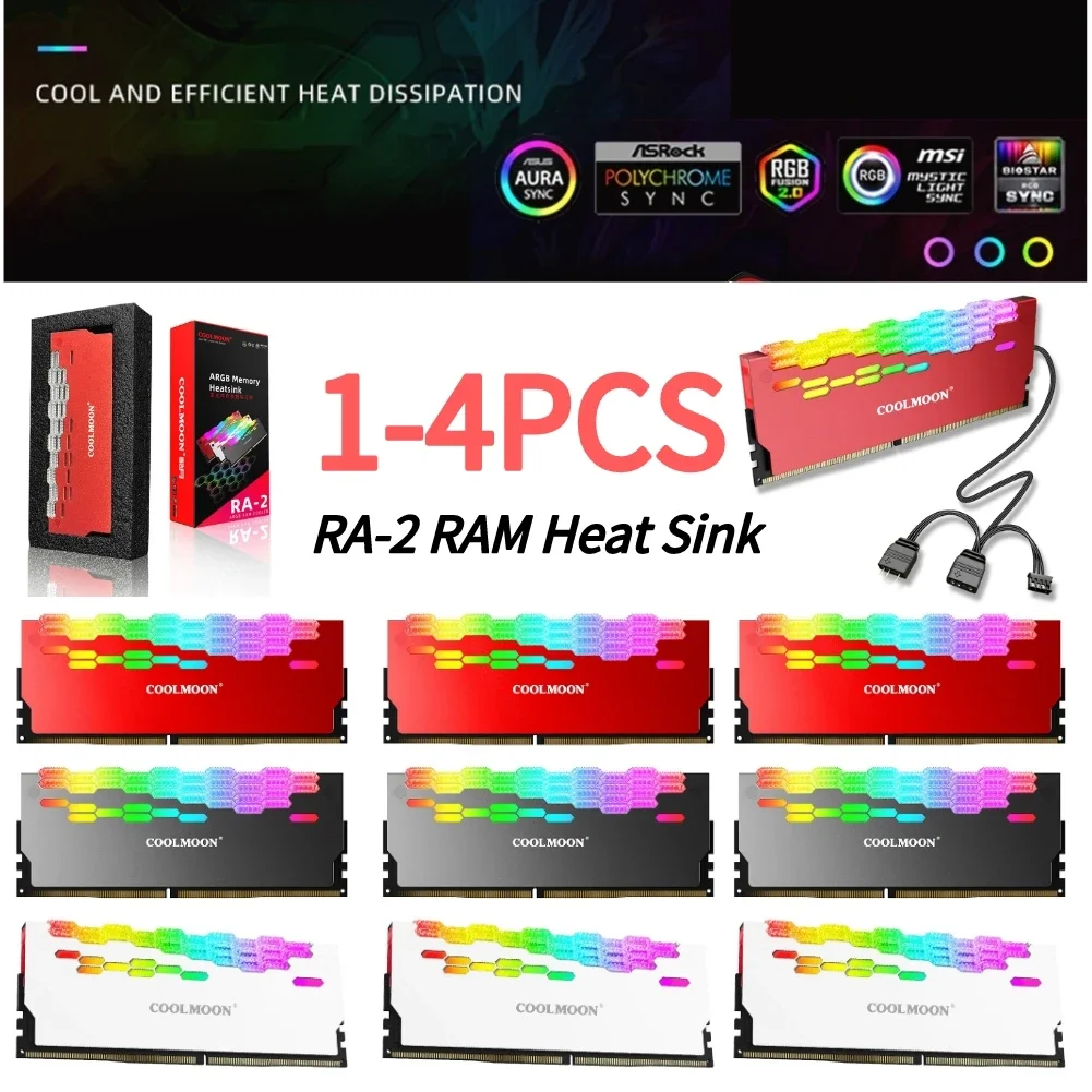 COOLMOON RA-2 RAM Memory Bank Heat Sink Cooler ARGB Colorful Flashing Heat Spreader For PC Desktop Computer Accessories
