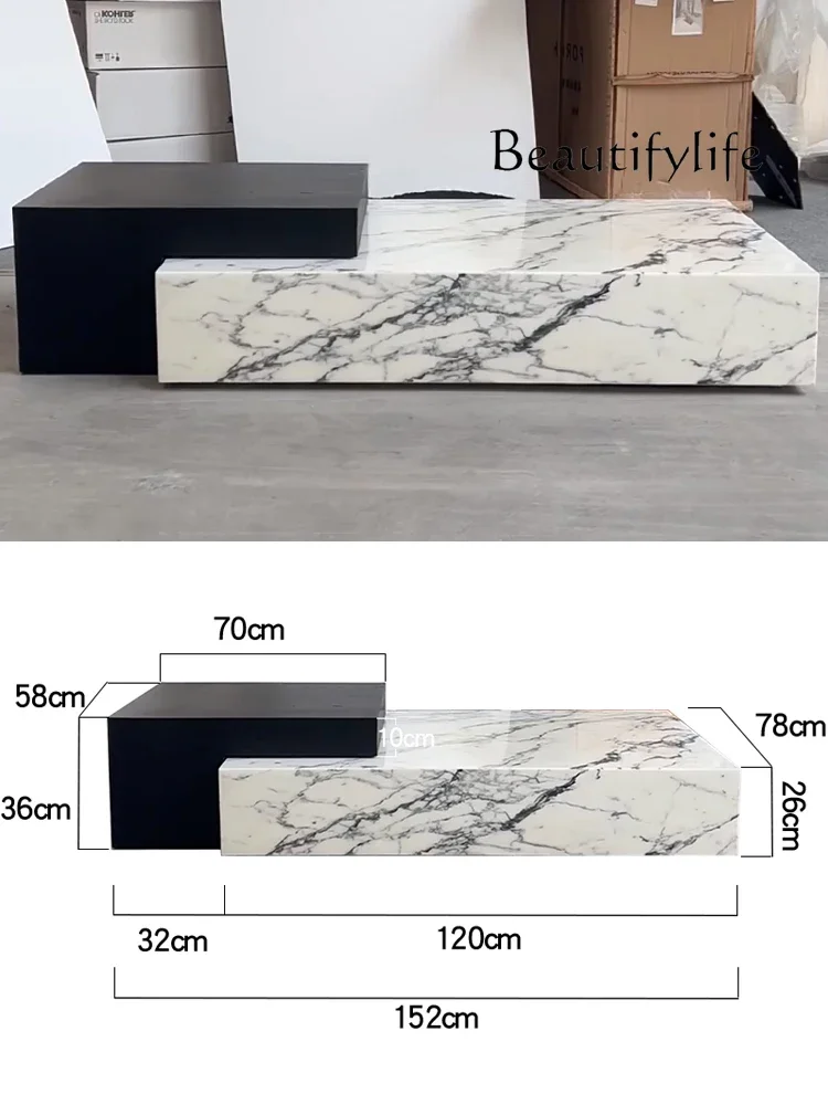 Italian minimalist marble coffee table villa living room household rectangular Nordic modern minimalist creativity