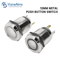 Interruptor de luz momentáneo de 12MM, botón de encendido y apagado, enclavamiento autoblocante, Metal, impermeable, pc, anillo de alimentación led, 12v, 220v