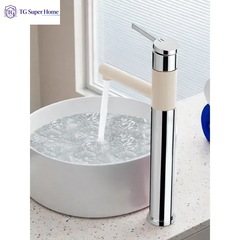 2026 New Solid Brass Bathroom Vessel Sink Faucet Pull Out & Swivel Hot Cold Tall Extended Vanity Tap