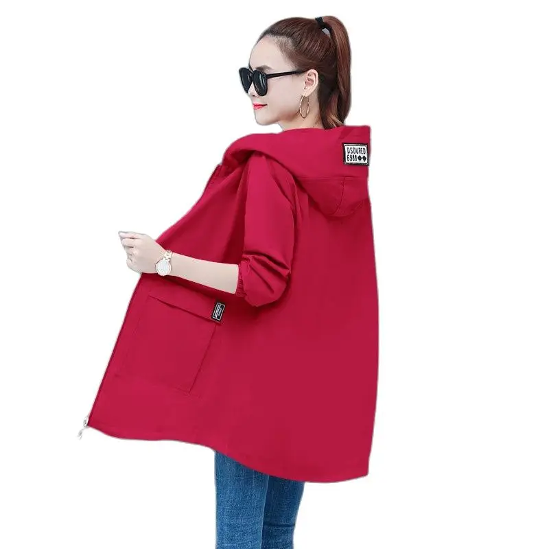 6XL Female Windbreaker Coat New Fashion Hooded Long Outwear Loose Large Size Spring Autumn Women Trench Baseball Uniform Coat 33