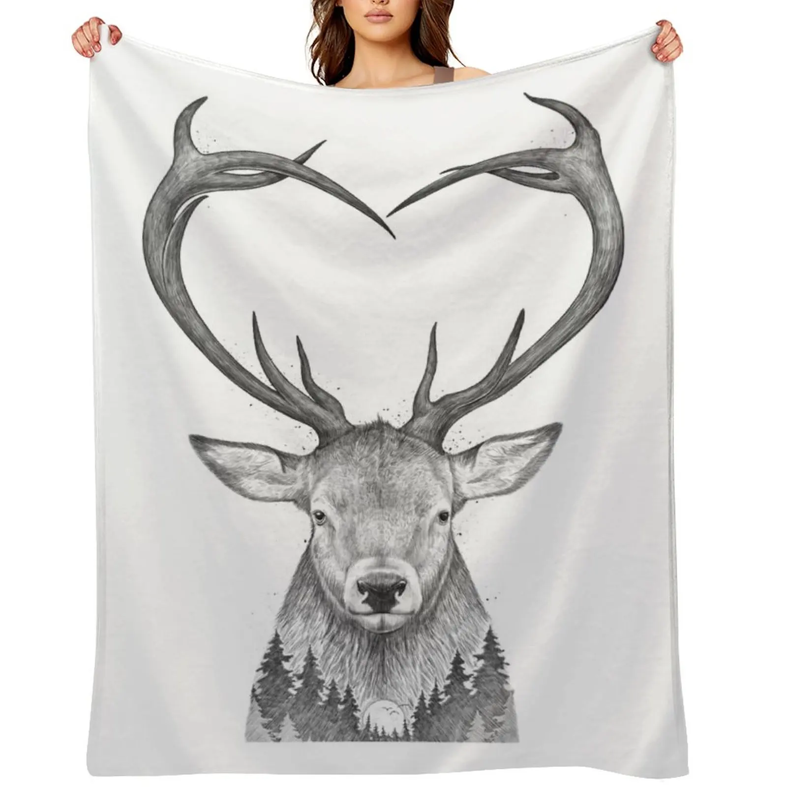 

Deer with heart Throw Blanket Multi-Purpose Bed linens cosplay anime Soft Plush Plaid Blankets