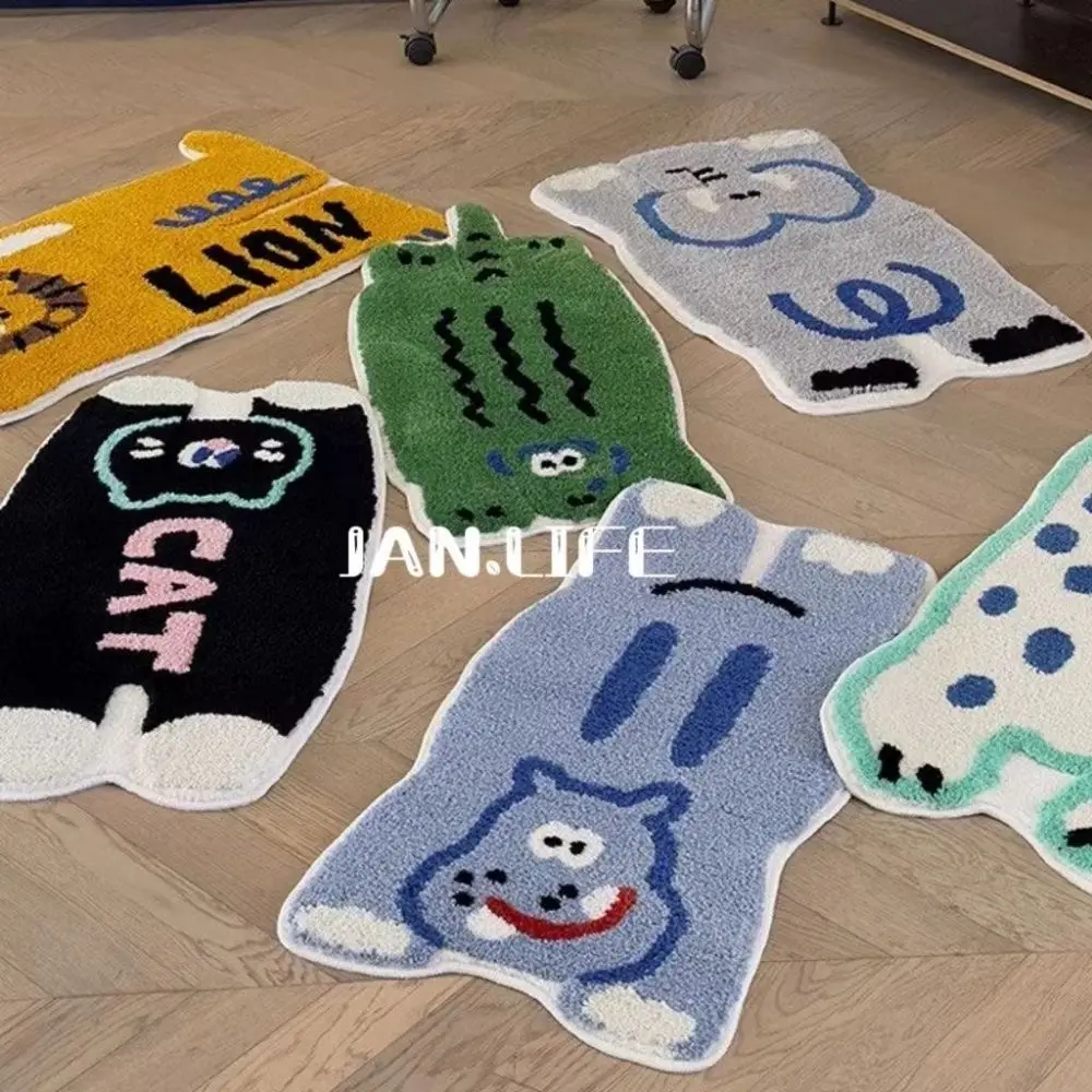 Cute Irregular Cartoon Elephant Shaped Fluffy Floor Mat Creative Tufted Non‑slip Rug Kids Bedroom Indoor Entrance Decor Doormat