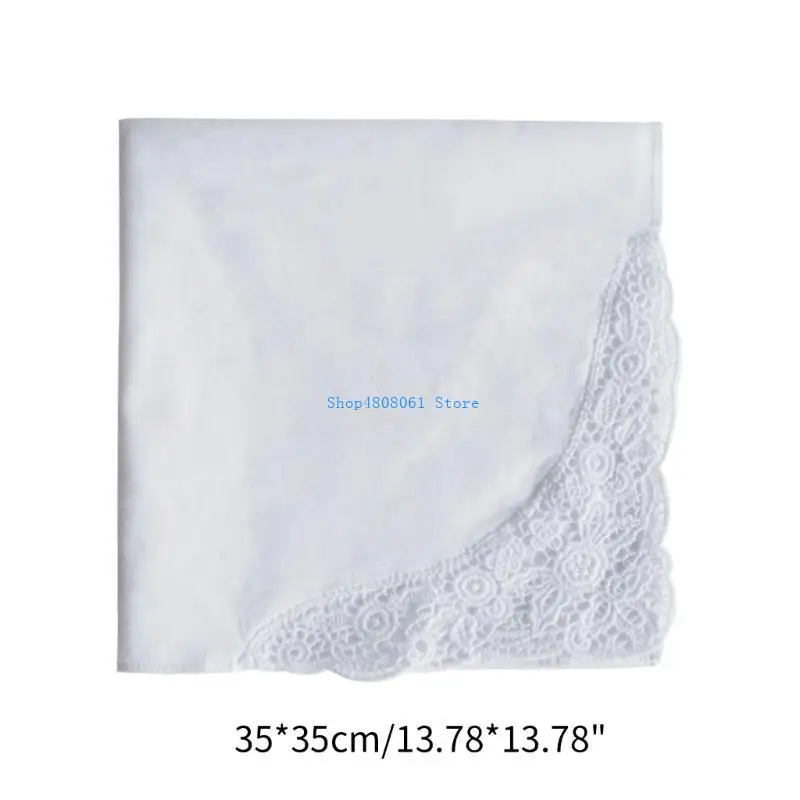 T3LC مناديل قطنية ناعمة للنساء مناديل قطنية بحافة دانتيل على شكل زهرة للنساء #6
