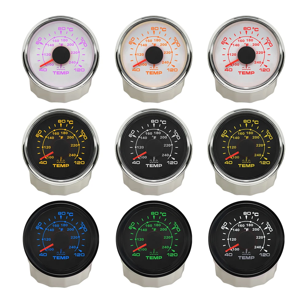 ELING Universal 2Inch Water Temp Meter Car Temperature Gauge Indicator for Motorcycle RV Auto Yacht Boat with 8 Color Backlight