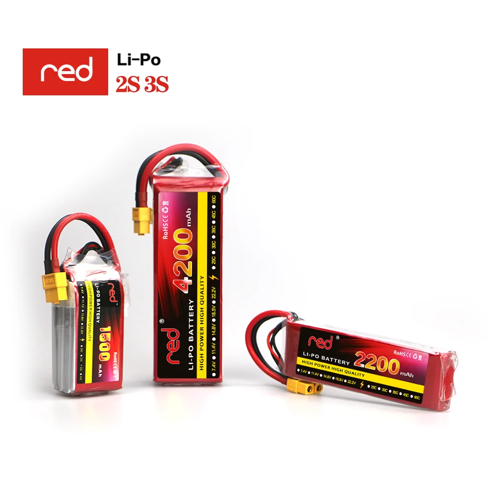 

Red 2PCS RC Lipo Battery 2S 3S 1500mah 2200mAh 2600mAh 3300mAh 4200mAh 5200mAh 7.4V 11.1V XT60 T-Plug RC Parts