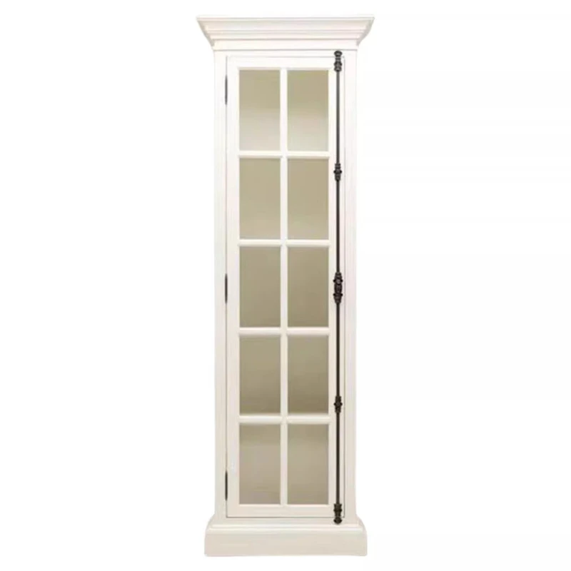 

French Vintage Solid Wood Bookcase Glass Single Door Storage Display World Lock Storage Sideboard
