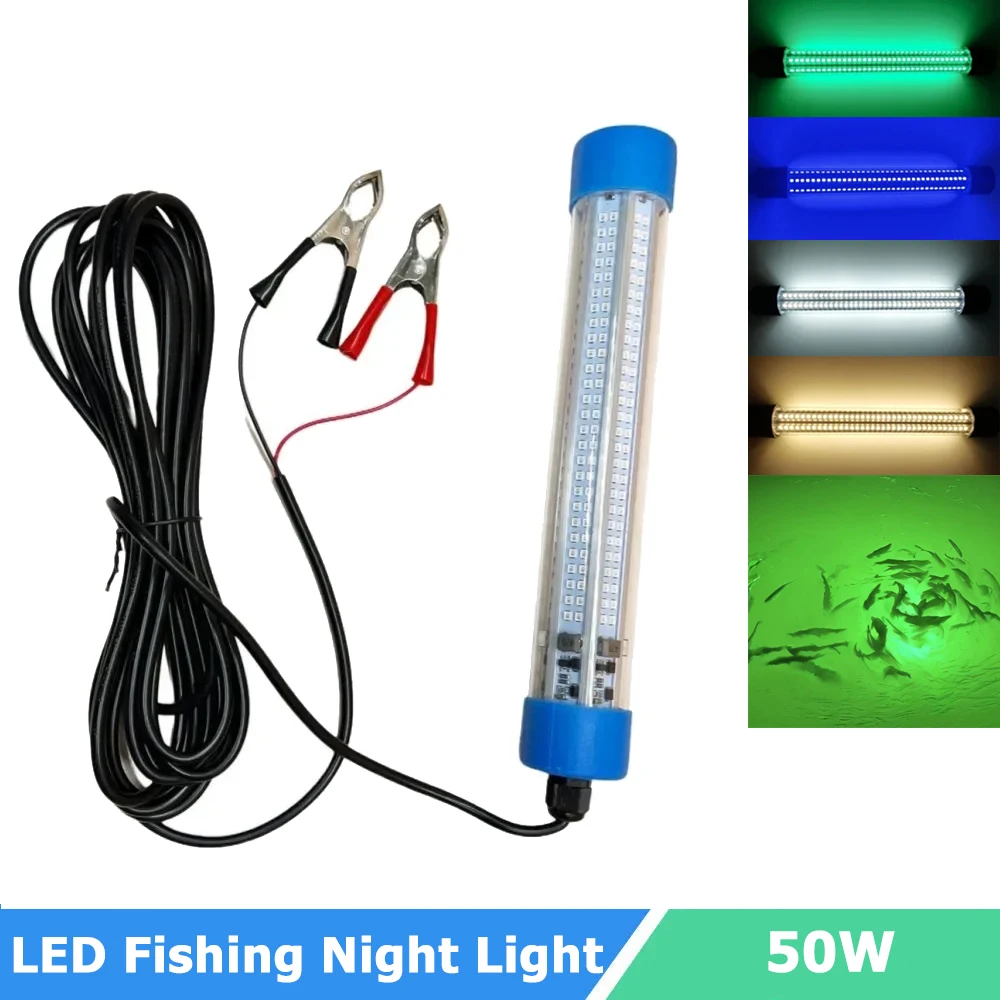 

50W IP68 LED Fishing Tool With 5M Cord Lure Set Swimbait Green 12V Lamp Underwater Fish Finder Deep Drop Light Squid Outdoor