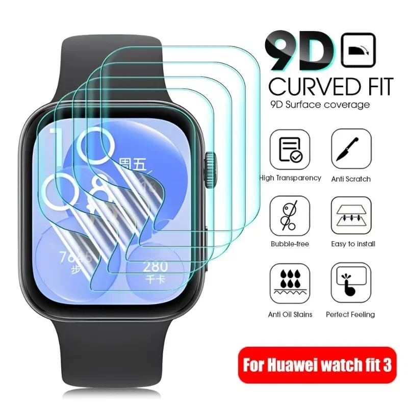 Filme de hidrogel flexível macio para Huawei Watch Fit 3, Película protetora clara HD, Smart Watch Cover Acessórios, Protetor de tela