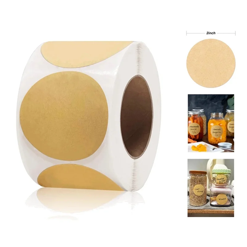1Roll Stickers Round Blank Self-adhesive Kraft Paper Decorative Stickers For Home Kitchen DIY Jar Bottle Baking Packaging Labels