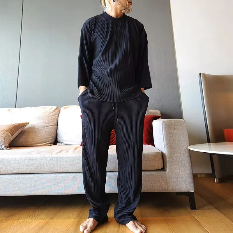 Men's New Casual Long-sleeved Loose Suit Men's Long-sleeved Top T-shirt Two Pieces