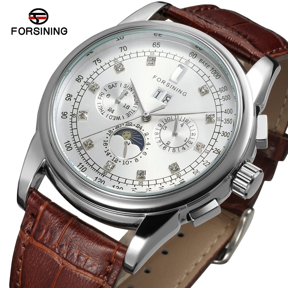 FORSINING réplica multifuncional Shanghai reloj automático de diamante para hombre mecánico resistente al agua reloj de pulsera elegante de lujo de alta gama
