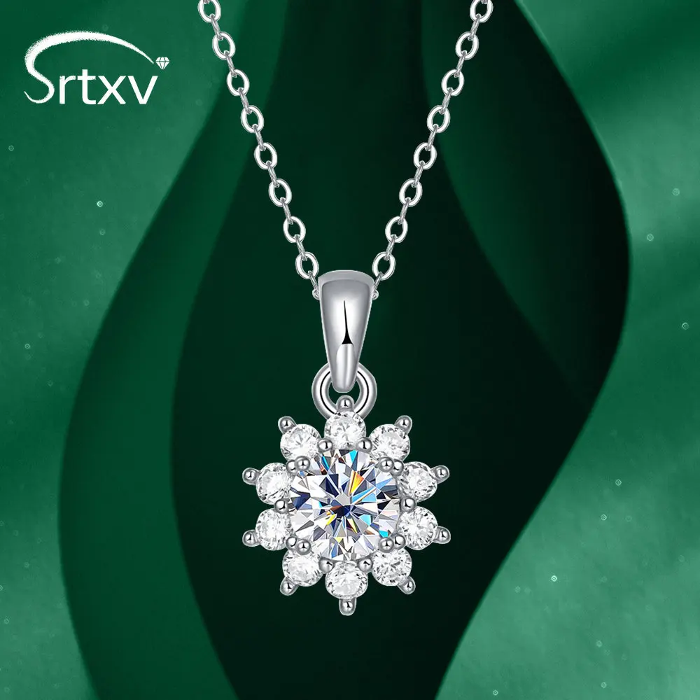 

Sunflower Moissanite Pendant Necklace For Women Girl 925 Sterling Silver Choker Wedding Party Birthday Gift Fine Jewelry Chains