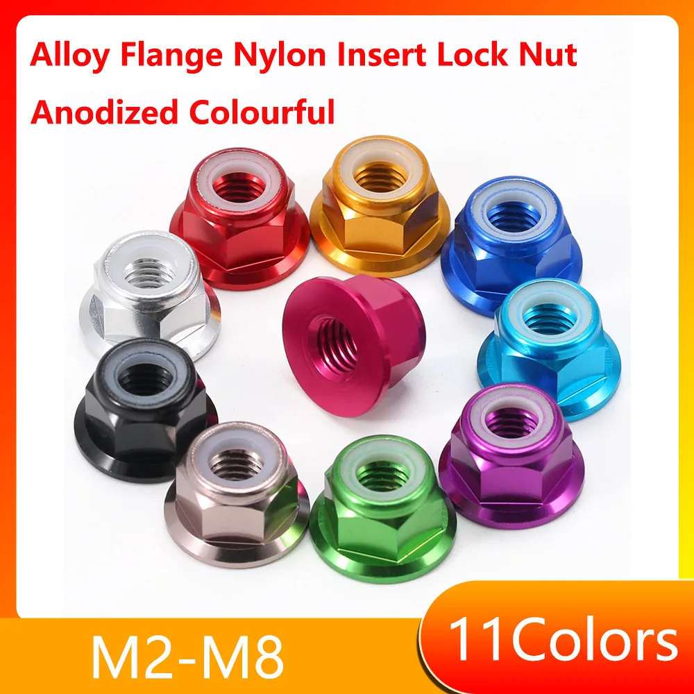 M2/M2.5/M3/M4/M5/M6/M8Anodized Colourful Aluminum Alloy Flange Nylon Insert Lock Nut Self-locking Nut With Anti-skid Rubber Ring